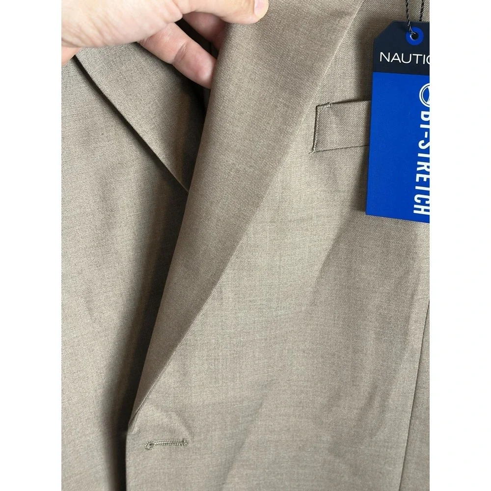 NWT!! $239 Nautica Mens 2-Piece Modern Fit Active Stretch Solid Suit Tan 48L 43W